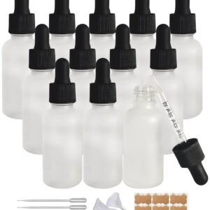 BEGIKET 12 PCS 1 oz Frosted Glass Dropper Bottle,30ml Clear Frosted Essential Oil Bottle with Glass Eye Droppe,for Tincture Bottle, Hair Oil and Other Liquids, Perfume Travel Container