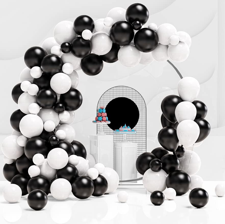 Black and White Balloons, 120pcs White Black Balloon Graland Arch Kit for Birthday Party, Graduation,Bridal Shower, Weddings Decoration