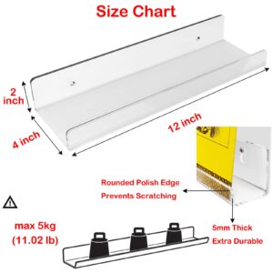 WANLIAN 2 Pack Acrylic Floating Shelves, Clear Wall Mounted Floating Shelf, 12 Inch Acrylic Shelves, for Bathroom, Bedroom, Living Room, Office, Kitchen Spice Rack Picture Ledge Shelf