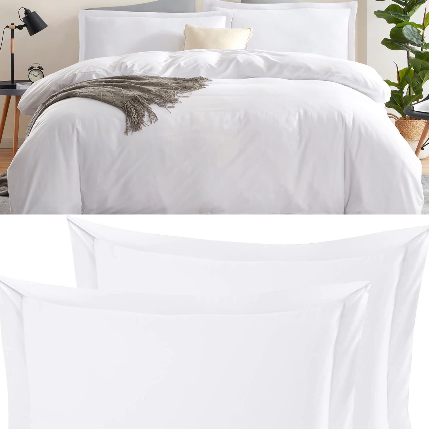 Nestl Double Brushed White Duvet Cover King Size 3 Piece Soft King Duvet Cover Set + King White Pillow Shams Set of 2