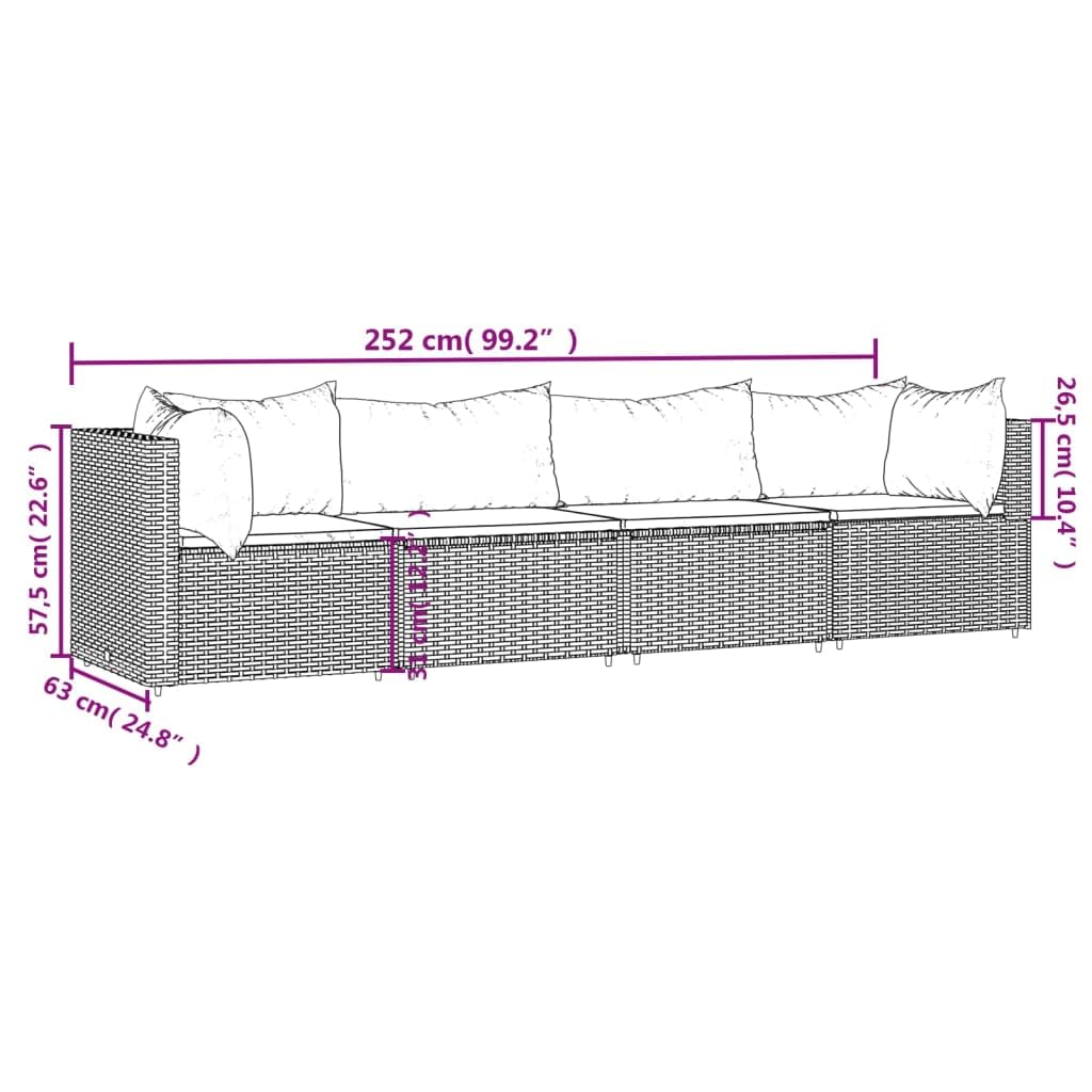 vidaXL 4 Piece Patio Lounge Set, Outdoor Furniture with Cushions- Gray Poly Rattan, Adjustable, Weather Resistant, Comfortable Seating Solution for BBQ, Garden, Poolside