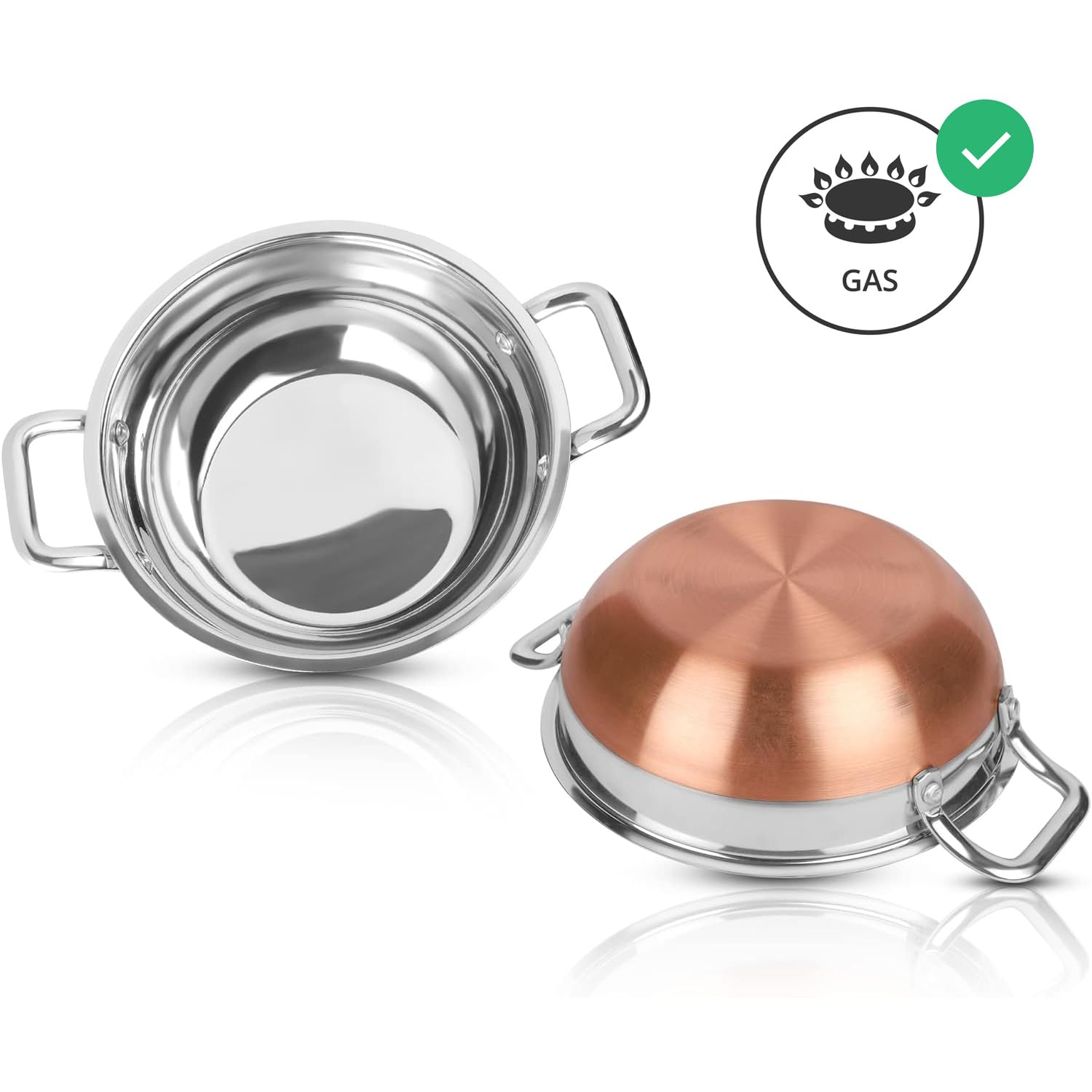 KSJONE 2 and 2.5 Quart Stainless Steel Kadai with Copper Bottom | Premium Heavy Gauge Steel Kadai | Indian Kadhai for Cooking | Ideal for Daily Use (2 Quart)