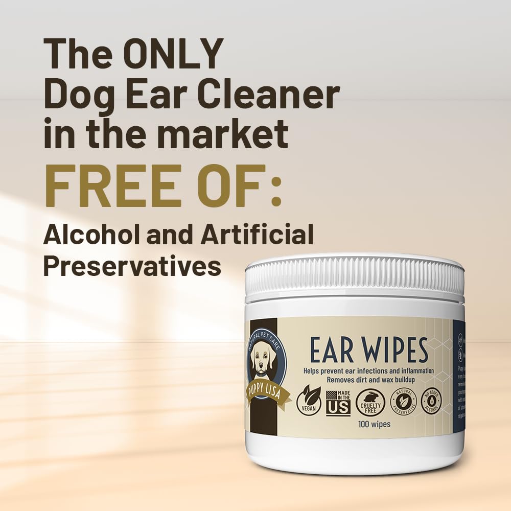 PUPPY LISA Dog Ear Cleaner Wipes - Made in The US, Alcohol Free, Non-Irritant Solution - with Aloe Vera and Witch Hazel - Ear Wipes for Dogs to Prevent Ear Infection - Pet Ear Wipes to Remove Dirt