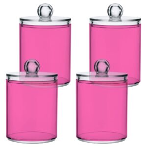 Gredecor 2 Pack Qtip Holder Clear Hot Pink Apothecary Jars with Lids Plastic Acrylic Bathroom Jars Vanity Countertop Canister Storage Organizer for Cotton Ball,Swabs,Pads,Floss