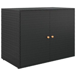 vidaxl garden storage cabinet with solid acacia wood door knobs - black poly rattan outdoor tool chest with powder-coated steel frame - 39.4"x21.9"x31.5" - weather-resistant design