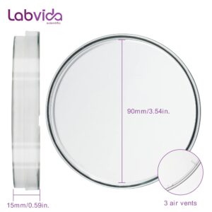 Labvida 20-Pack Sterile Petri Dishes with Lids - 90mm Diameter, 15mm Depth - 3 Air Vents - Ideal for Mycology, Bacteria Cultivation, Lab Testing, and Science Projects, LVAE001