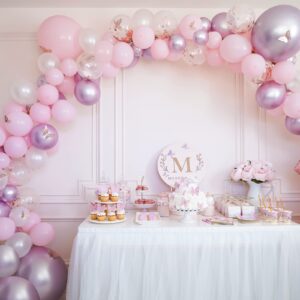 RUBFAC 136pcs Pink Purple Balloon Garland Kit, Butterfly Pink Purple Rose Gold Confetti Latex Balloons for Wedding Bridal Baby Shower Princess Theme Party Decorations