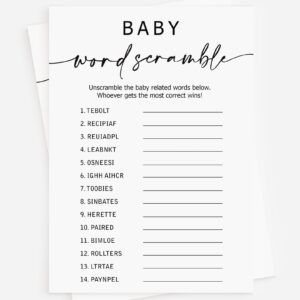 All Ewired Up 50 Baby Shower Word Scramble Game (50-Cards) Fun Baby Shower Game Activity, Gender Neutral Boy or Girl, Minimalist