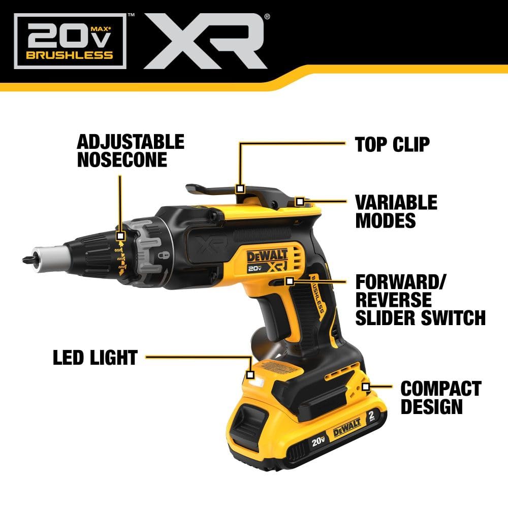 DEWALT 20V MAX XR Brushless Drywall Screw Gun and Cut-Out Tool Combo Kit with 2 Batteries and Charger Included (DCK265D2)