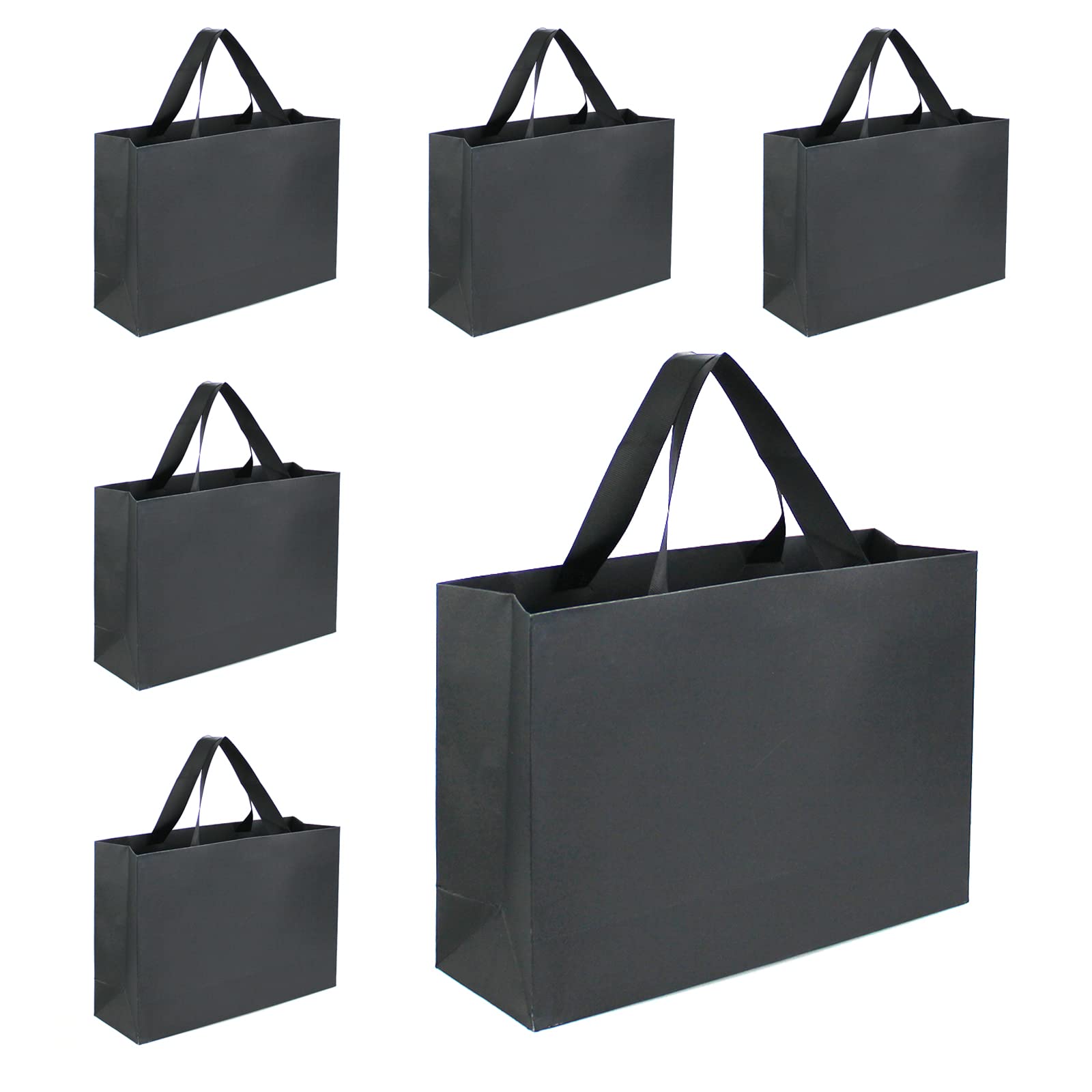 Xloey Black Gift Bags with Handles,6 Pcs Large Black Gift Bags,Black Kraft Paper Shopping Bags with Ribbon Handles,for Merchandise Business,Retail,Wedding,Christmas,Party