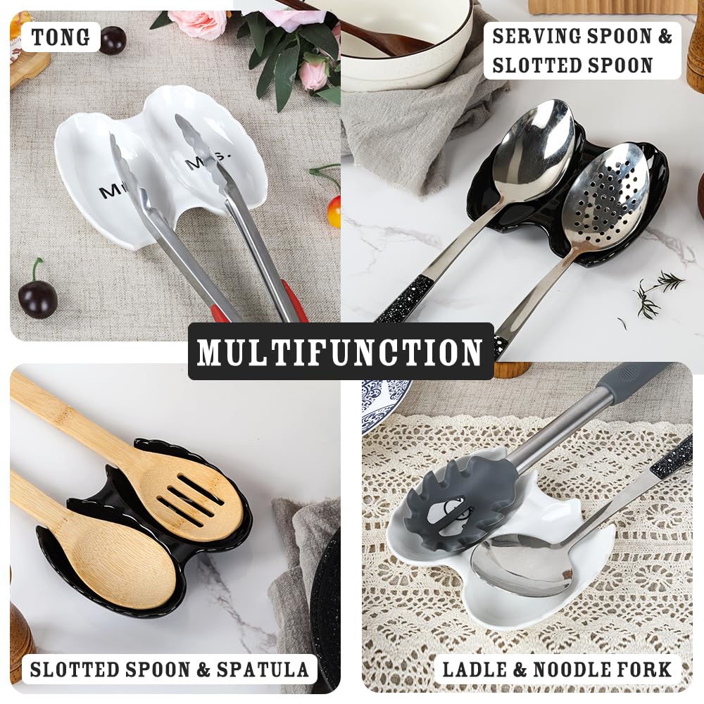 Spoon Rest for Stove Top - DoubleGroove Spoon Holder for Cooking Spoons Spatula Kitchen Decor Kitchen Counter Ceramic Spoon Rest Gift Box Ready Kitchen Decor