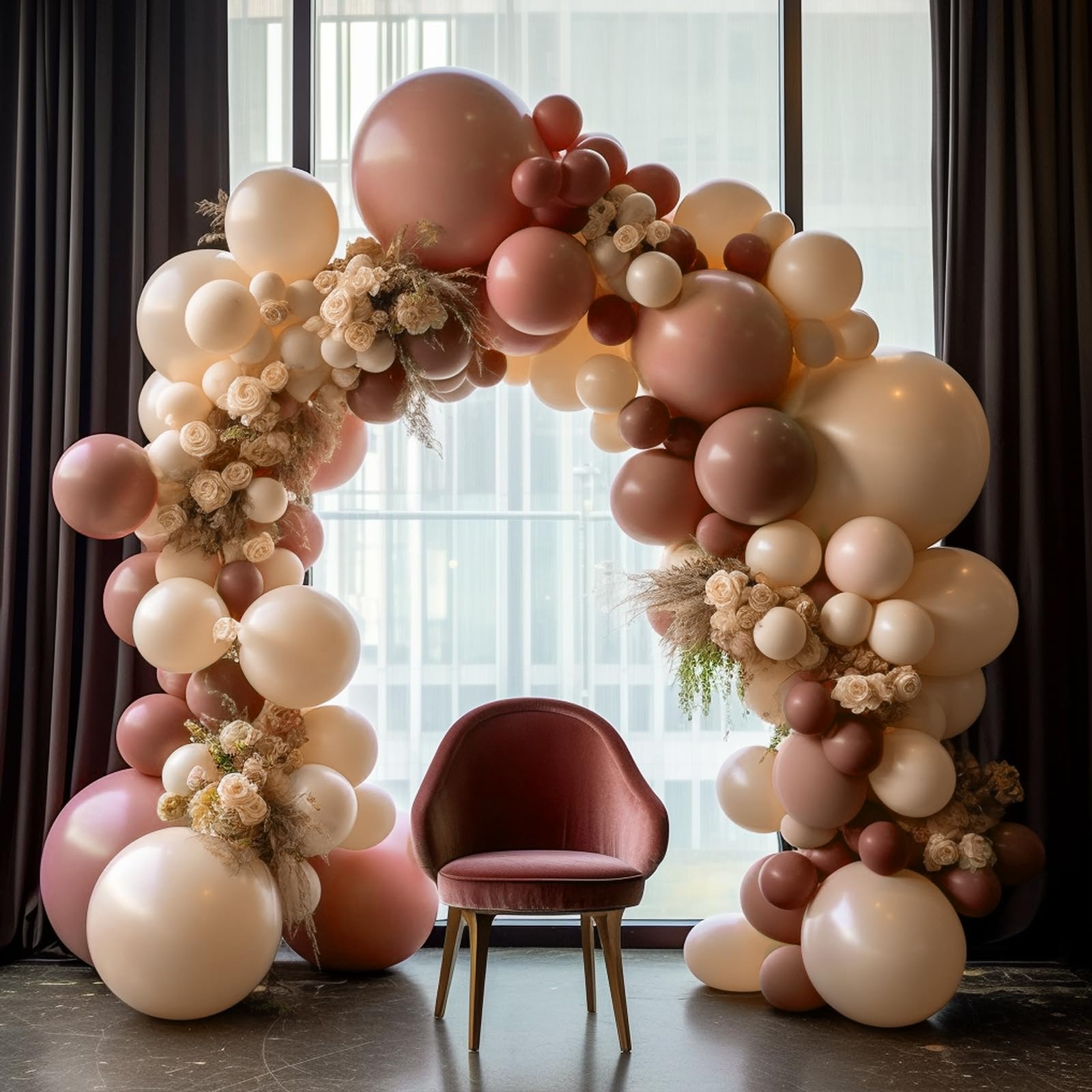 Double Stuffed Balloon Garland of Black & Dusty Pink Balloons - Dark Pink Balloons Different Sizes 5/12/18 Inch Matte Blush Pink Latex Balloon for Wedding Bridal Shower Birthday Party Decorations