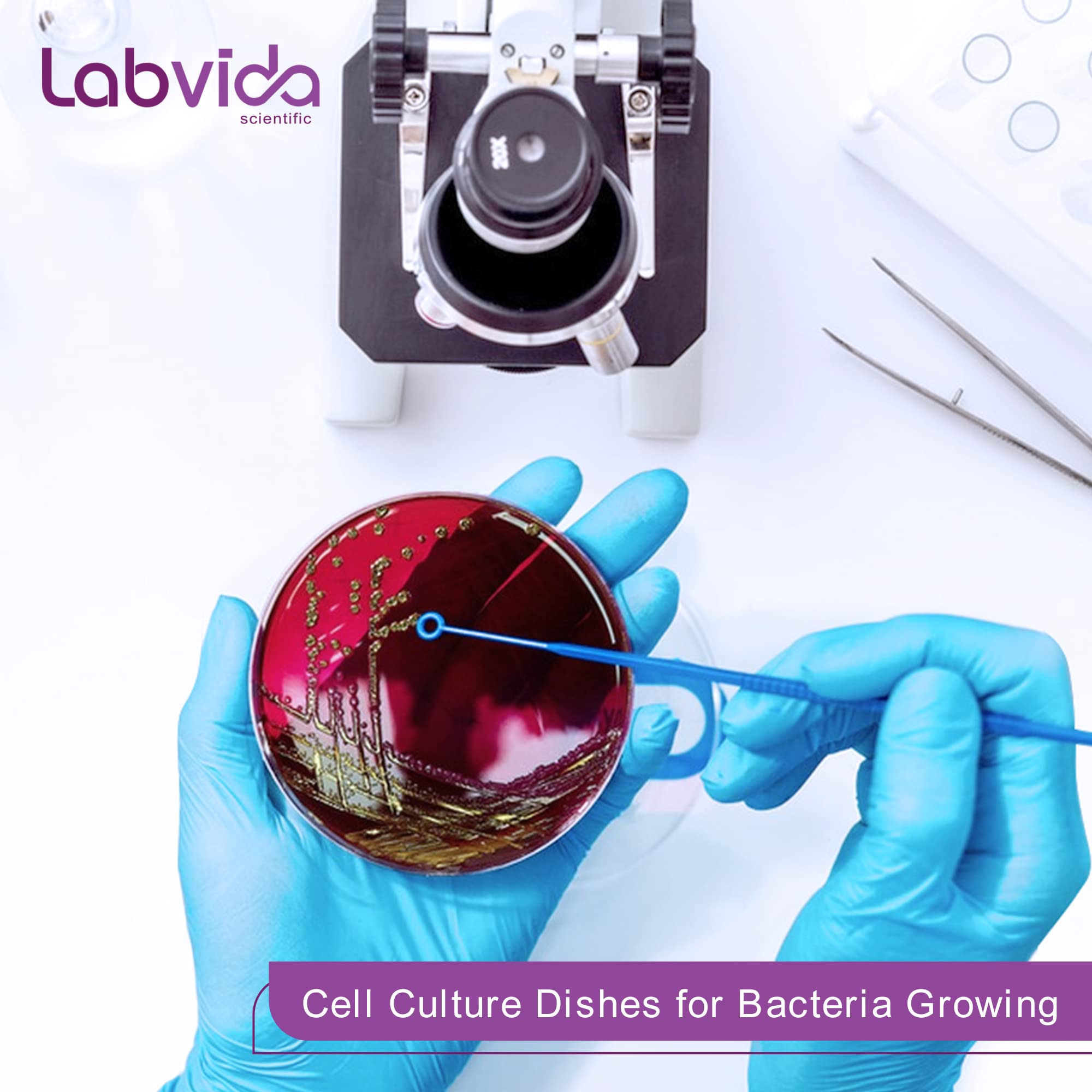 Labvida 20-Pack Sterile Petri Dishes with Lids - 90mm Diameter, 15mm Depth - 3 Air Vents - Ideal for Mycology, Bacteria Cultivation, Lab Testing, and Science Projects, LVAE001