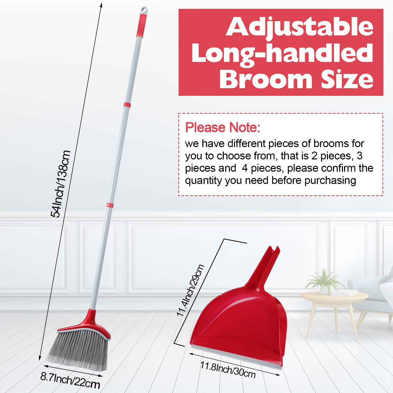 3 Pcs Broom and Dustpan Set 54 Inch Indoor Broom with Dust Pan Combo Set for Home Angle Broom and Dust Pan Kitchen Broom for Floor Cleaning