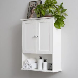 VANIRROR White Bathroom Wall Cabinet Over The Toilet Storage Cabinet, 24x30 Inch Wood Medicine Cabinets Wall Mounted Bathroom Cabinet with Doors for Laundry Room, Bedroom Kitchen