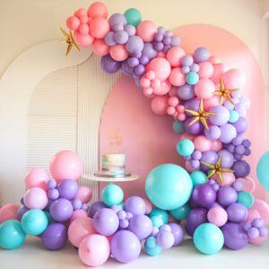 Pink Purple Balloon Arch Kit, Blue Pink Purple Balloon Arch Kit, Hot Pink Teal Balloons Arch, Hot Pink Balloon Garland With Confetti and Foil Balloons for Girls Birthday Party Decorations