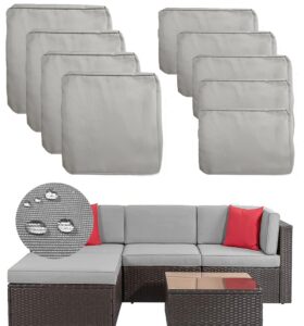 tecosara patio cushion covers replacement outdoor cushion slipcovers waterproof for outdoor furniture, 9 pcs patio seat cushions replacement covers for 5 piece outdoor sectional sofa, grey