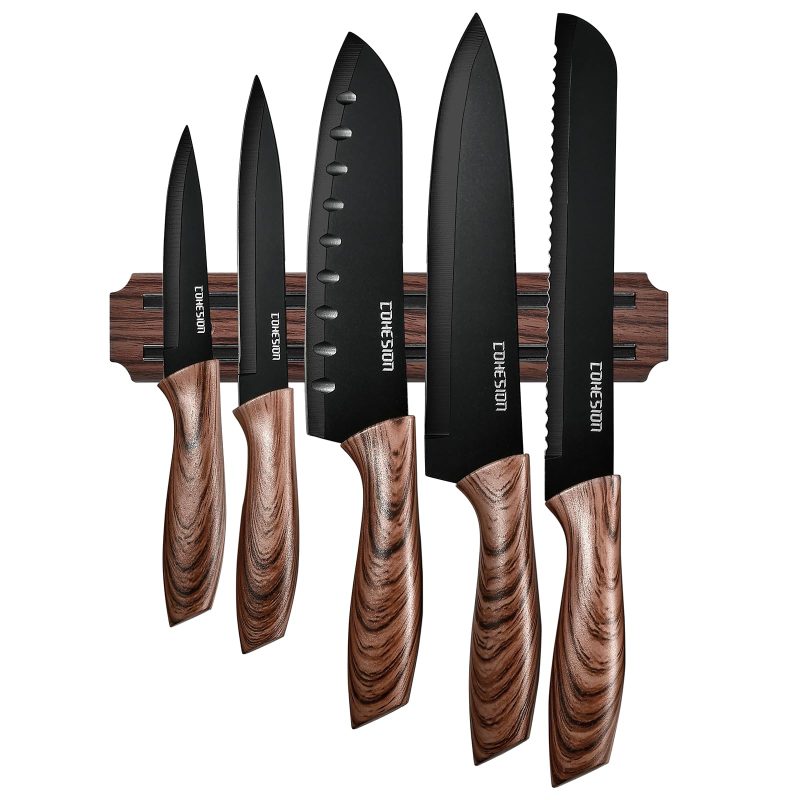 Cohesion 5 PCS Kitchen Knife Set with Magnetic Knife Strip for Wall, Ultra Sharp Kitchen Knives Set with Sheathes and Gift Box for Multipurpose Cooking with Ergonomic Handle