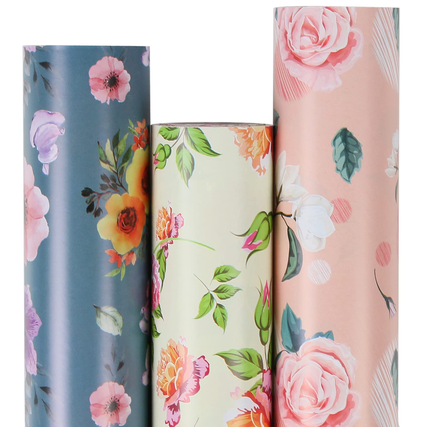 Aimyoo Gothic Skull Floral Wrapping Paper Bundle Roll, Skeleton Flowers Halloween Wrap Paper 17 in x 16 ft per Roll