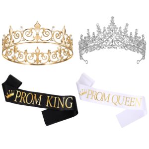 retrowavy prom king and queen sash crowns tiara set for birthday party adults cosplay decor(multi colors,elegant style)