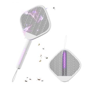 qualitell fly swatter electric zapper rechargeable, mosquito zapper racket kills mosquitoes in corners, fly zapper folding hanging standing handheld led uv bug trap light for indoor outdoor