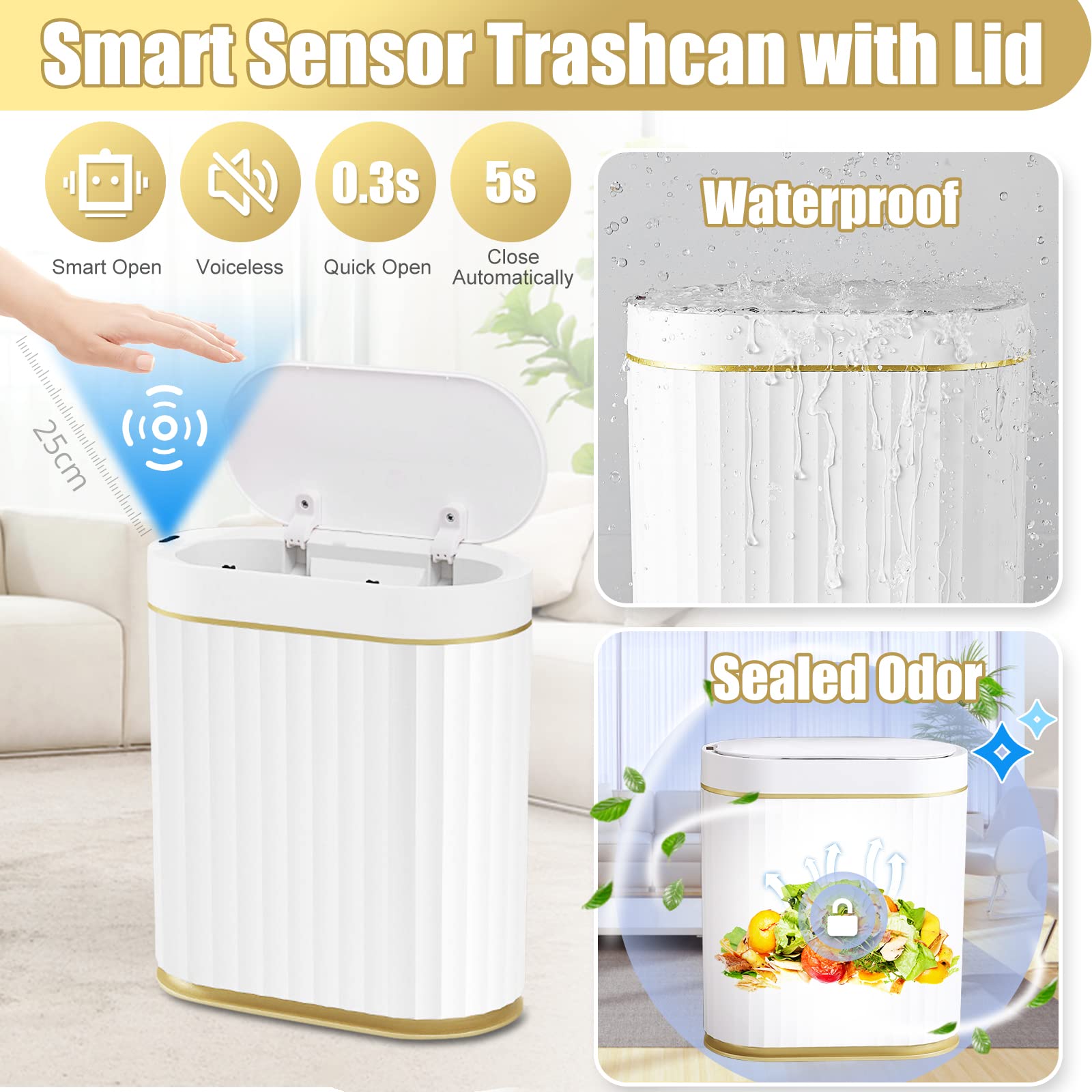 Dawitrly Small Touchless Trash Can, 1.3 Gallon Smart Motion Sensor Wastebasket Garbage Bathroom Bins with Automatic Opening Lid for Living Room Dressing Table, Kitchen, Office Desktop, and RV