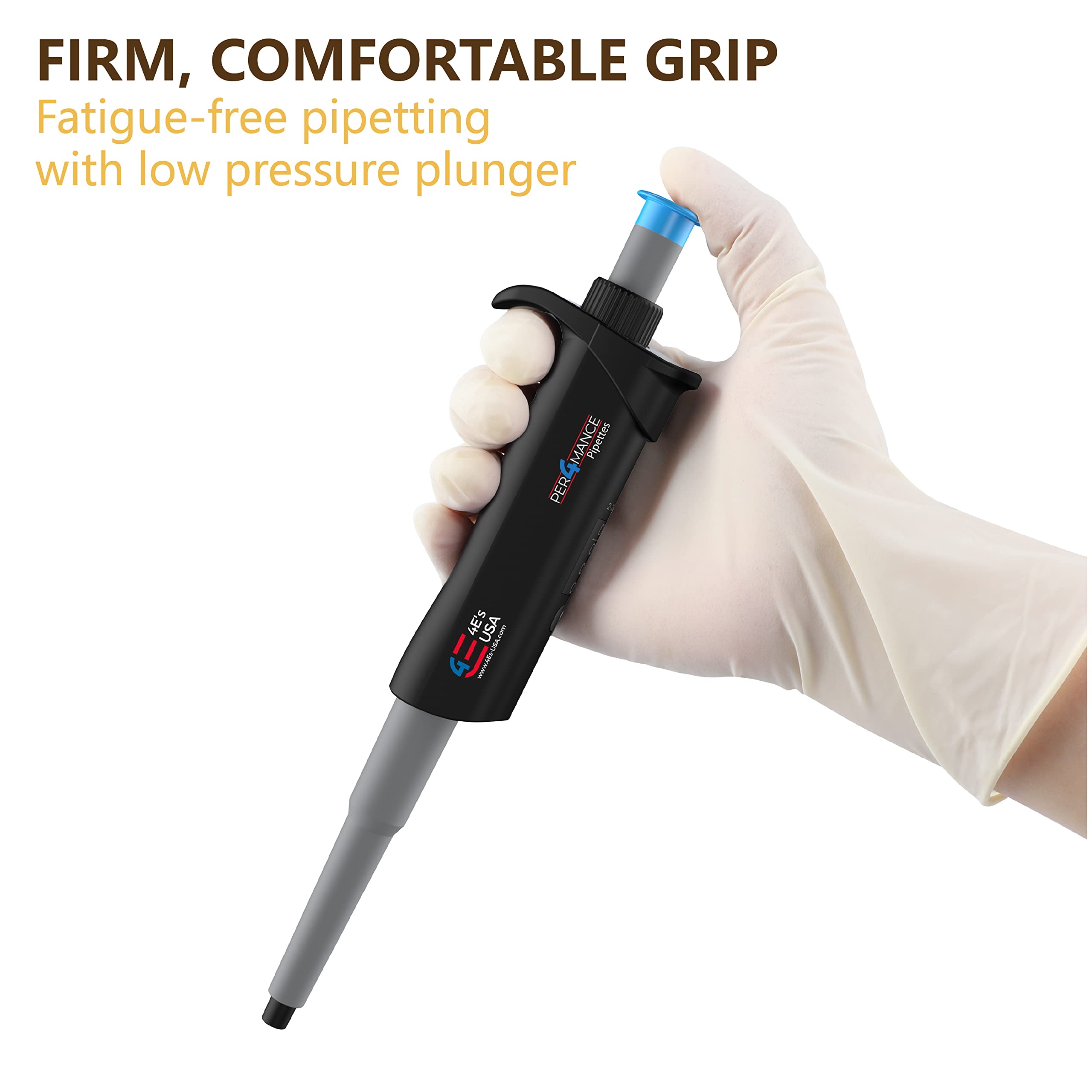 PER4MANCE Pipette - 100~1000µL Adjustable Single Channel Pipette, ISO Calibrated Low Plunger-Force Ergonomic Micropipette with Autoclavable Lower and Universal Tip Cone, Ultra-Light Precise Pipettor