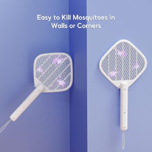 Qualitell Fly Swatter Electric Zapper Rechargeable, Mosquito Zapper Racket Kills Mosquitoes in Corners, Fly Zapper Folding Hanging Standing Handheld LED UV Bug Trap Light for Indoor Outdoor