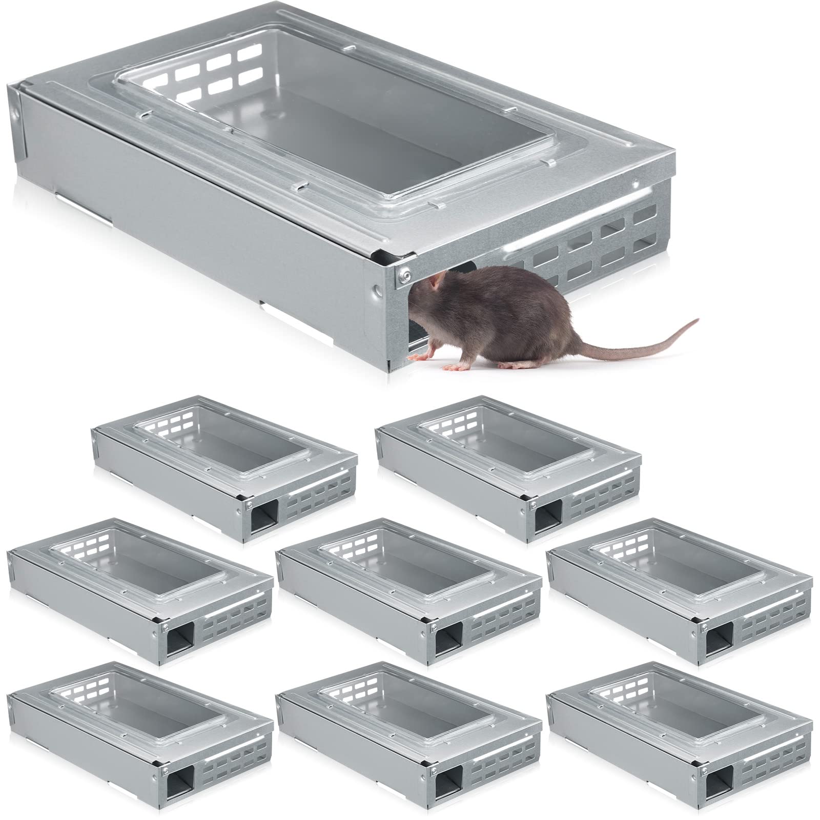 Qualirey 8 Pack Multi Catch Mouse Trap Clear Top Humanized Mouse Trap Rodent Mouse Trap for Indoor Outdoor Rat Control Pet and Security (Silver)