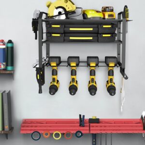 Affogato Power Tool Organizer, 3 Layers Drill Holder Wall Mount, Power Tool Organizer Wall Mount, Power Tool Holder Garage Tool Rack with 4 Side Tool Rack