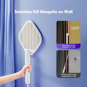 Qualitell Fly Swatter Electric Zapper Rechargeable, Mosquito Zapper Racket Kills Mosquitoes in Corners, Fly Zapper Folding Hanging Standing Handheld LED UV Bug Trap Light for Indoor Outdoor