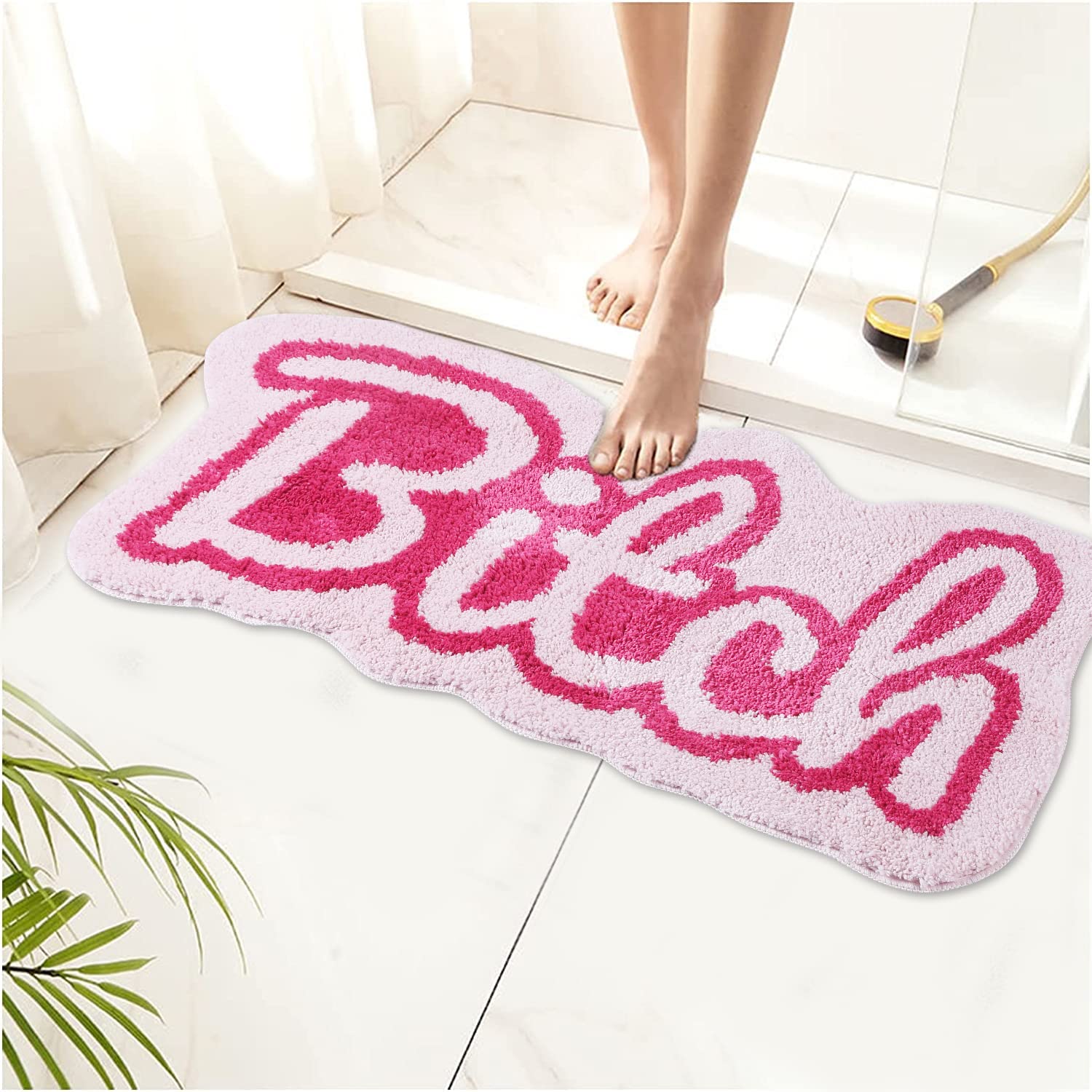 Carmoion Funny Cute Rugs for Bedroom Bathroom Dorm Kitchen Non Slip Rubber Backed Machine Washable,Funky Cool Rugs Colorful Fluffy Shaggy Bedside Accent Rug 35"x18"(Pink)