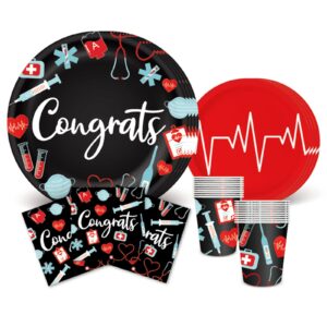 whaline 125pcs 2024 nurse graduation party decorations doctor nurse party tableware set congrats grad disposable dinnerware set 50pcs paper plates 50pcs napkin 25pcs cups for graduation party supplies