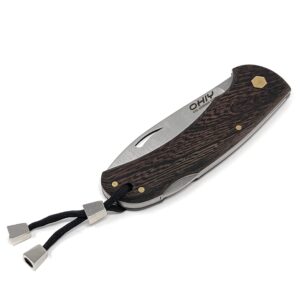 OHIY Handmade Folding Pocket Knife with 3.6" Lockback 4116 German Steel Blade and Sheath, Wenge Handle, 5" Folded