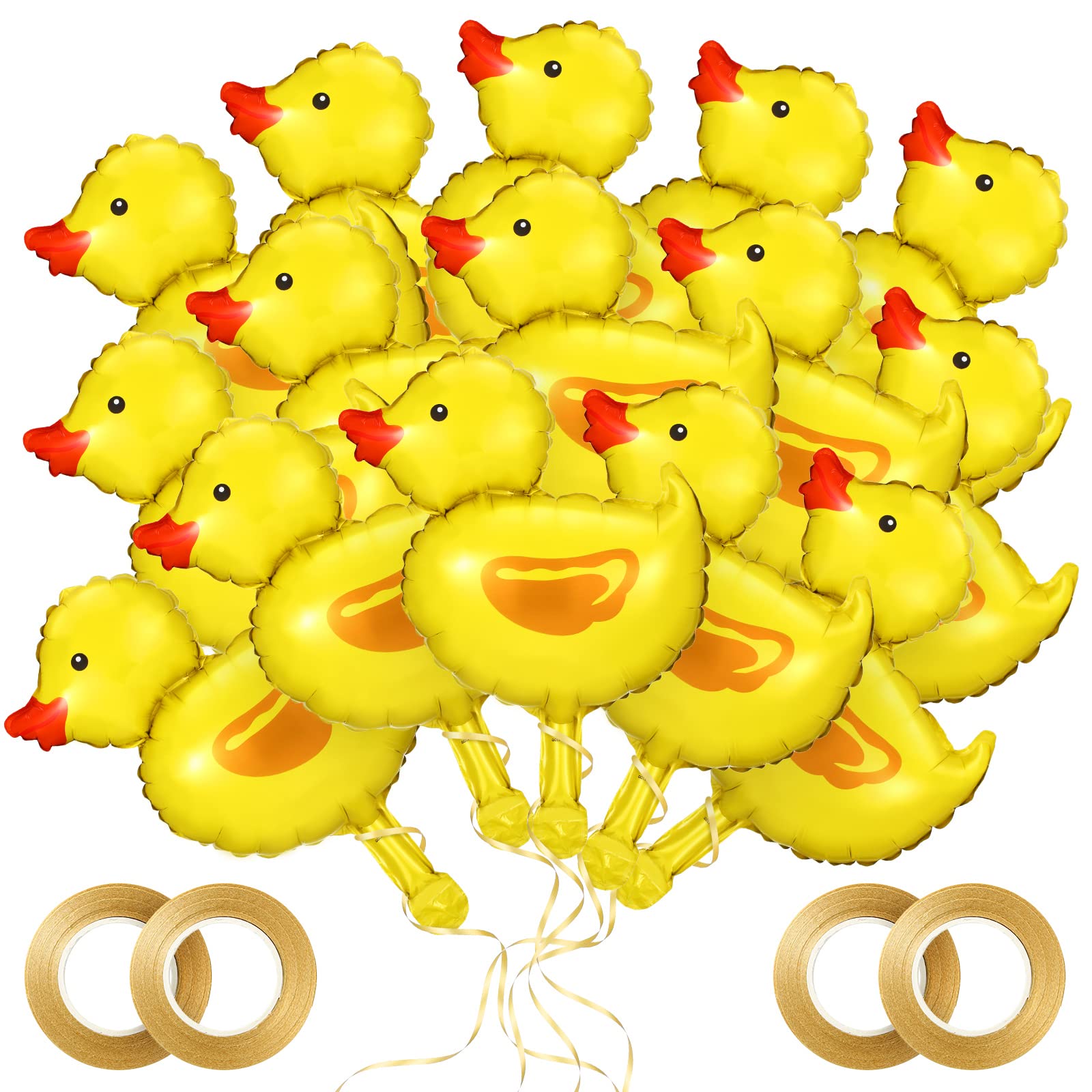 Meooeck 30 Pcs Duck Balloon Mini Duck Shape Foil Balloon Duck Birthday Decorations, Farm Animal Head Foil Balloon with 4 Rolls Gold Ribbons for Kids Birthday Baby Shower Party Decoration