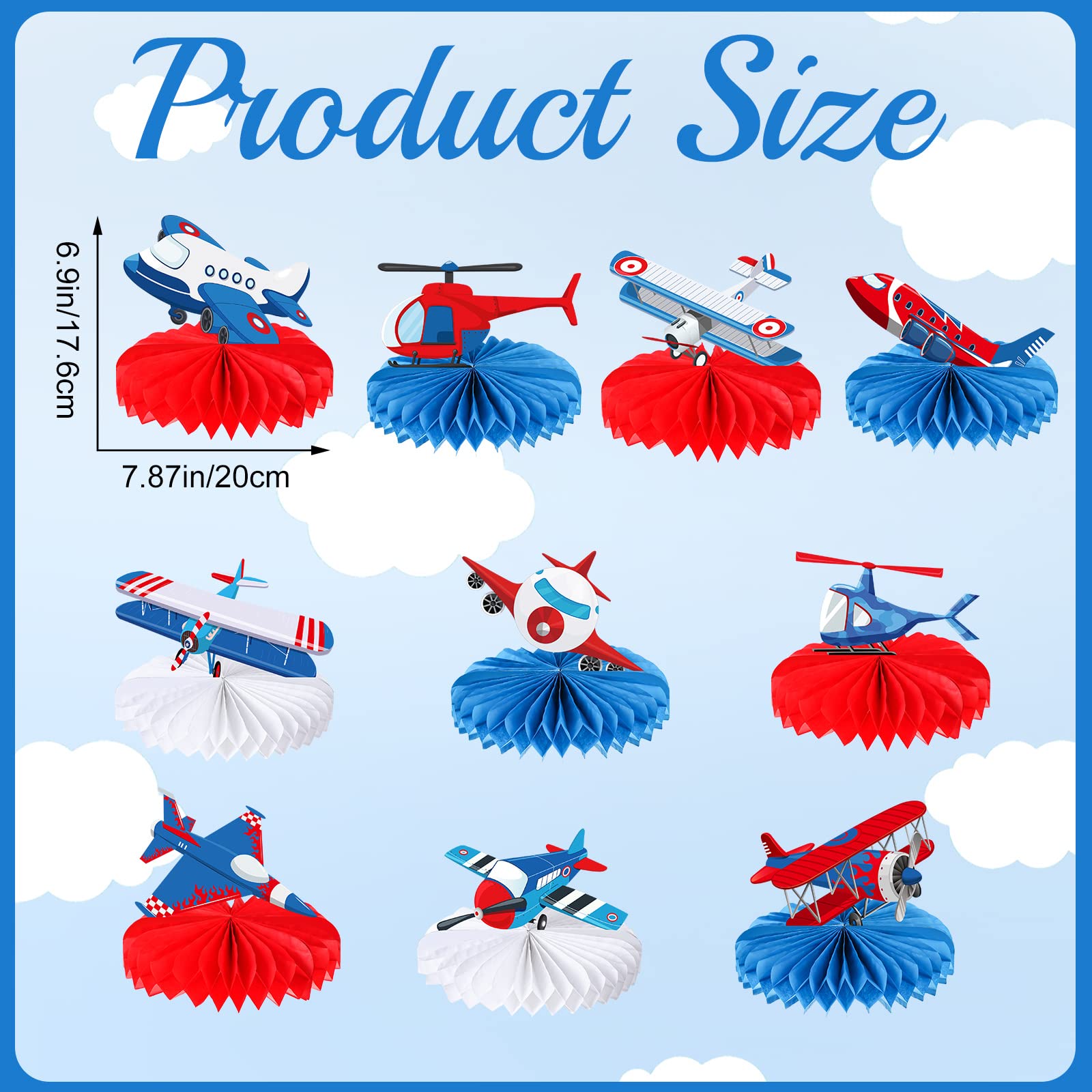 Faccito 10 Pcs Airplane Honeycomb Centerpieces Airplane Party Supplies 3D Airplane Table Topper Aircraft Centerpieces Decorations Airplane Standing Cards for Birthday Party Baby Shower Decor Supplies