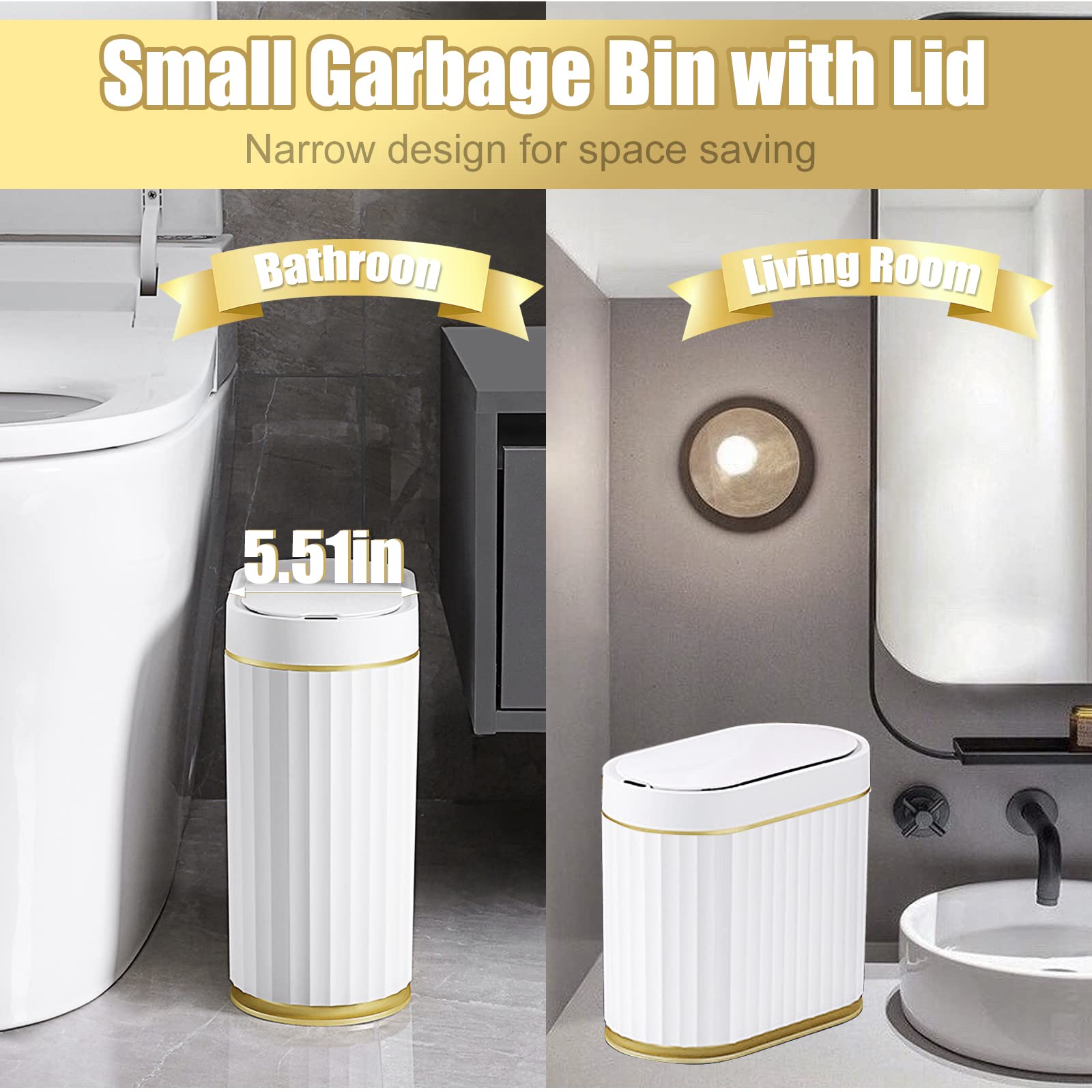 Dawitrly Small Touchless Trash Can, 1.3 Gallon Smart Motion Sensor Wastebasket Garbage Bathroom Bins with Automatic Opening Lid for Living Room Dressing Table, Kitchen, Office Desktop, and RV