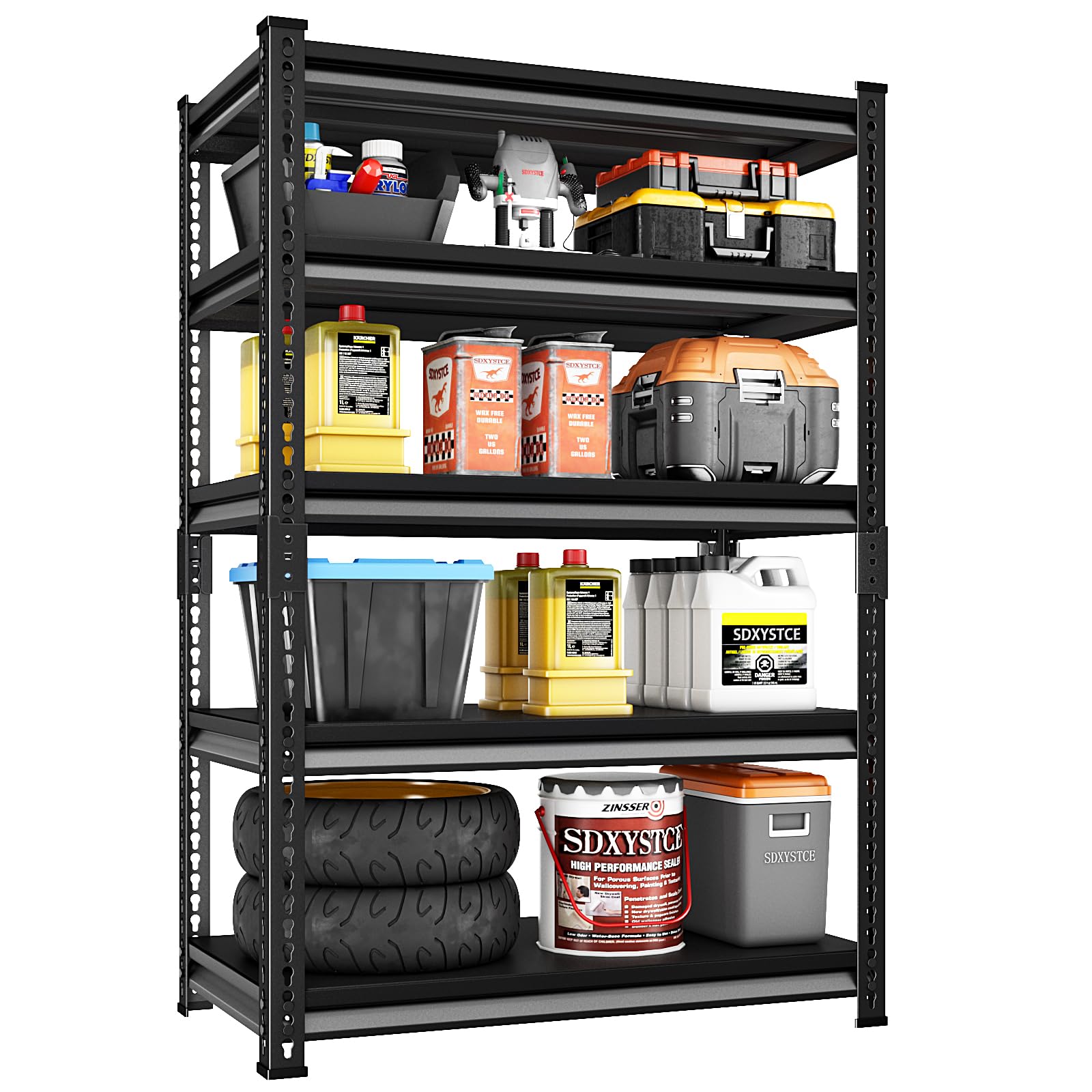 SDXYSTCE 40" W Garage Shelving Heavy Duty, 2200 Lbs Loads Garage Storage Shelves Heavy Duty, 5-Tier Metal Shelving Units and Storage for Basement, Retiple Tanks,40" Wx18 Dx72 H, Black