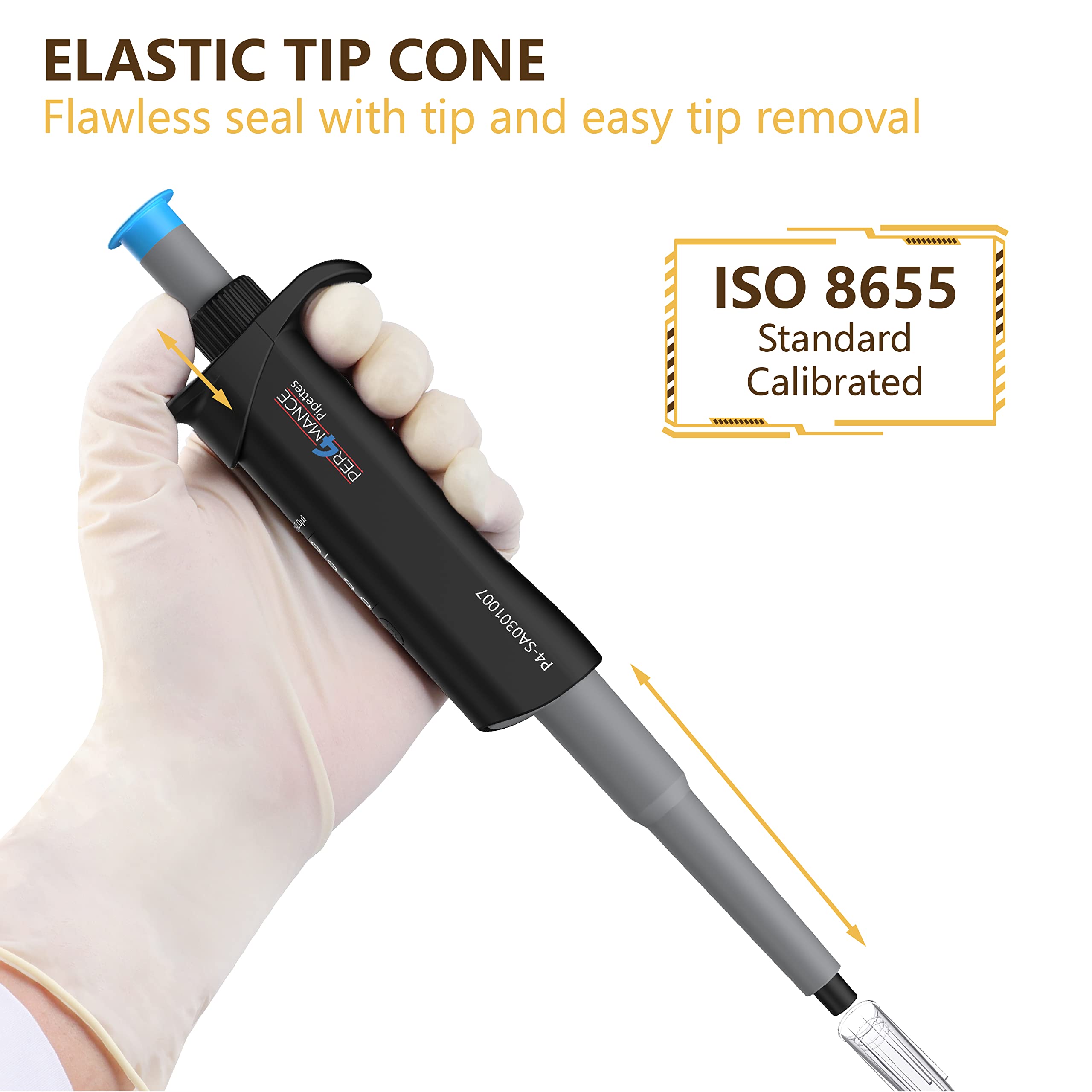 PER4MANCE Pipette - 100~1000µL Adjustable Single Channel Pipette, ISO Calibrated Low Plunger-Force Ergonomic Micropipette with Autoclavable Lower and Universal Tip Cone, Ultra-Light Precise Pipettor