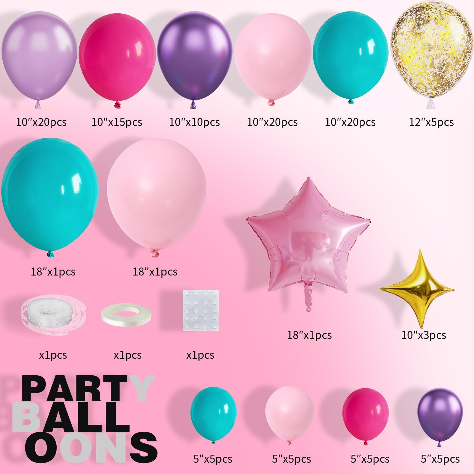 Pink Purple Balloon Arch Kit, Blue Pink Purple Balloon Arch Kit, Hot Pink Teal Balloons Arch, Hot Pink Balloon Garland With Confetti and Foil Balloons for Girls Birthday Party Decorations