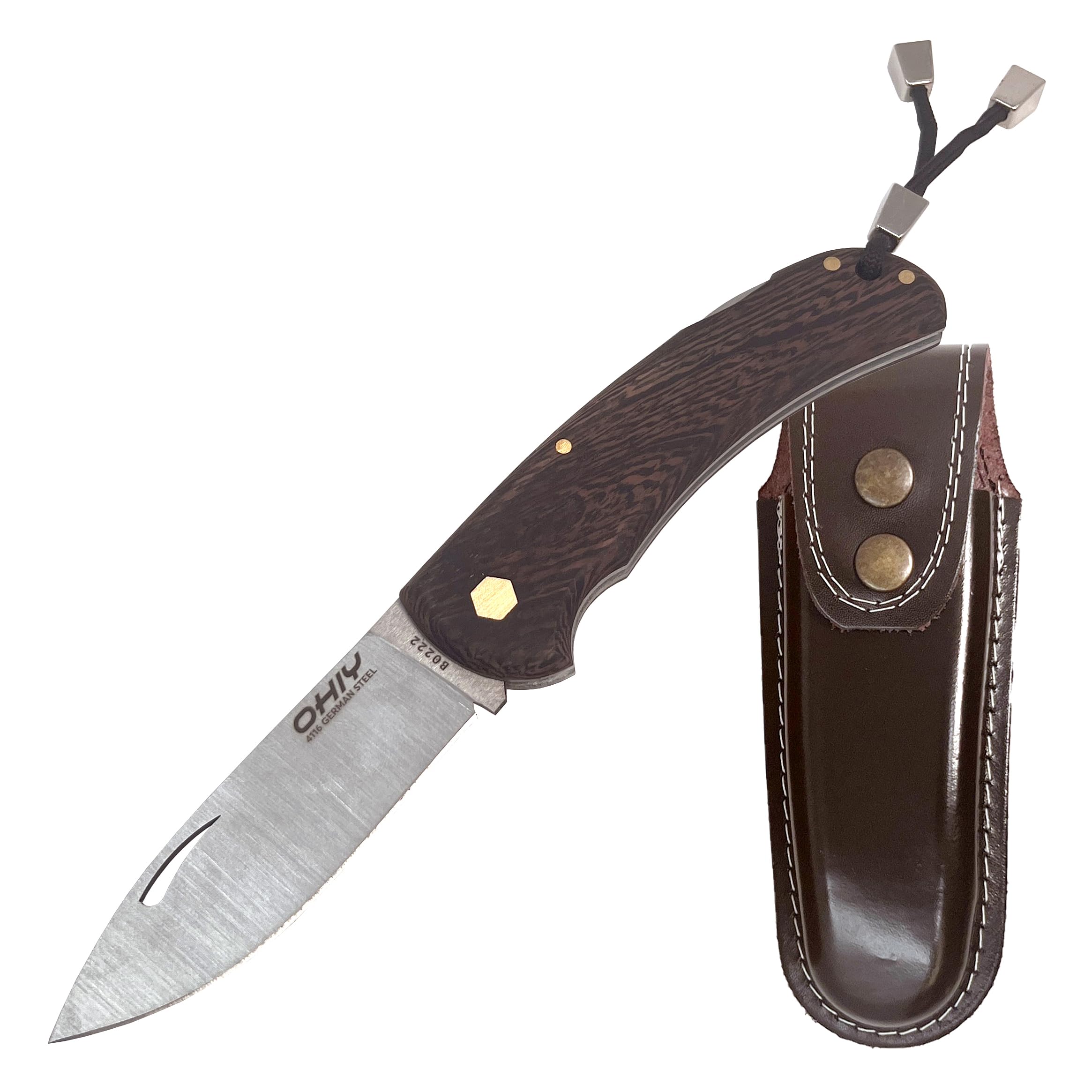 OHIY Handmade Folding Pocket Knife with 3.6" Lockback 4116 German Steel Blade and Sheath, Wenge Handle, 5" Folded