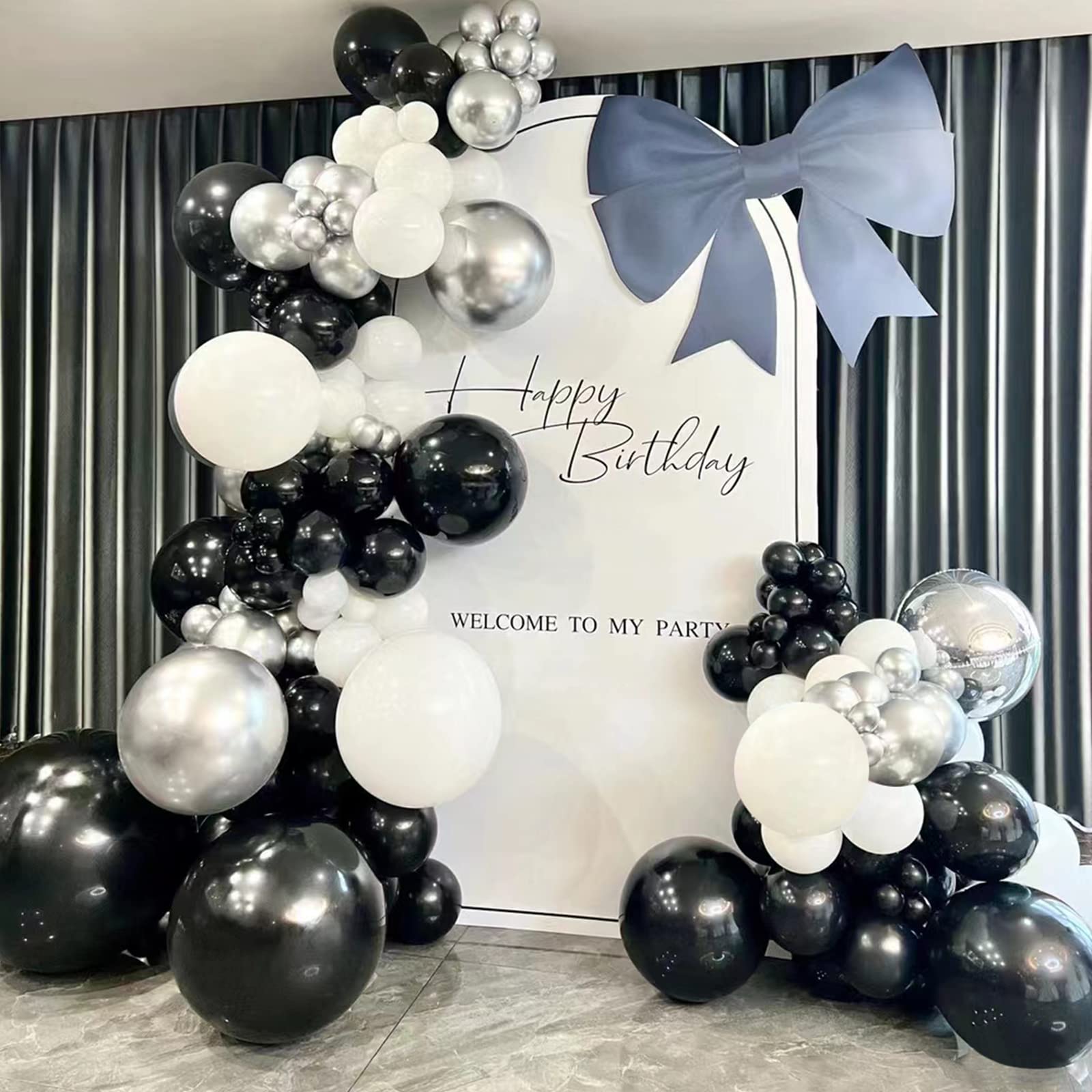 Black and White Balloons, 120pcs White Black Balloon Graland Arch Kit for Birthday Party, Graduation,Bridal Shower, Weddings Decoration