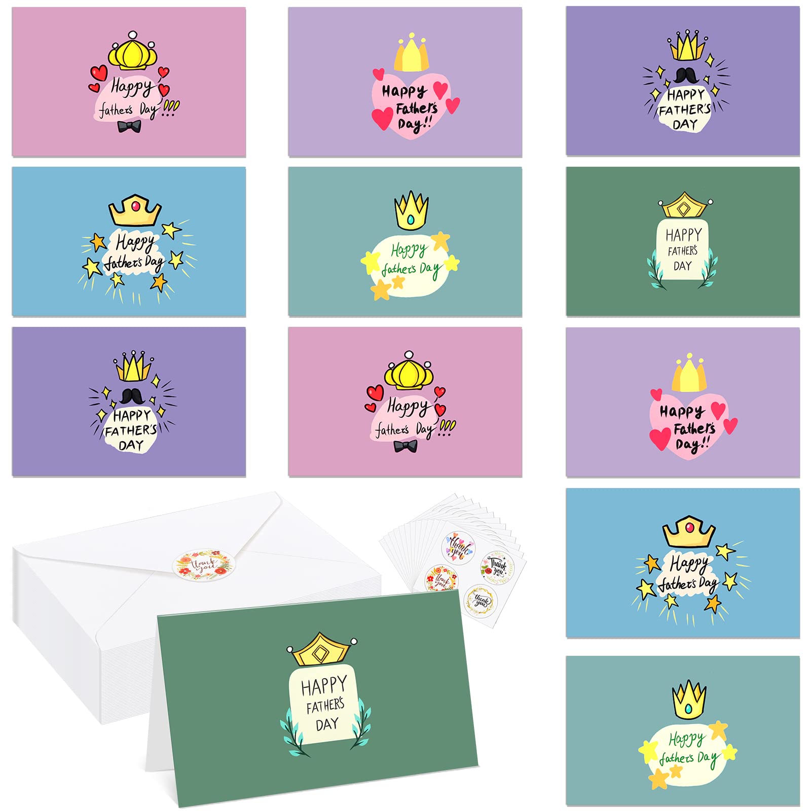 Faccito 24 Sets Father's Day Card with Envelopes Stickers 6 x 4 Inch 6 Assorted Happy Father's Day Note Card Birthday Card Father Greeting Cards for Father's Day Birthday Gifts