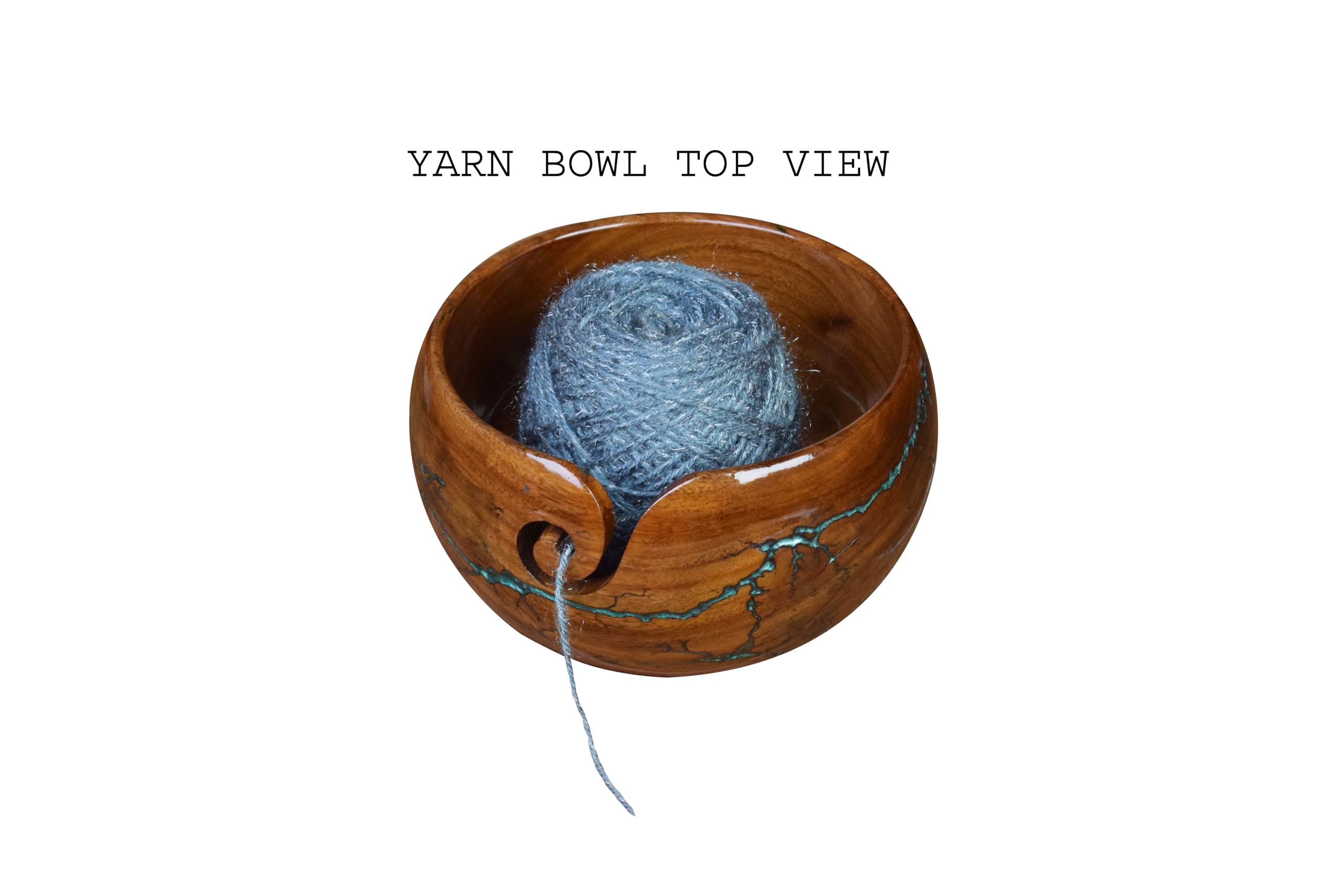 ASIF HANDICRAFTS 7x4 Inch Extra Large Handcrafted Wooden Yarn Bowl for Knitting and Crocheting: Fractal Burn Design Yarn Storage Bowl with Free Resin Crochet Hook