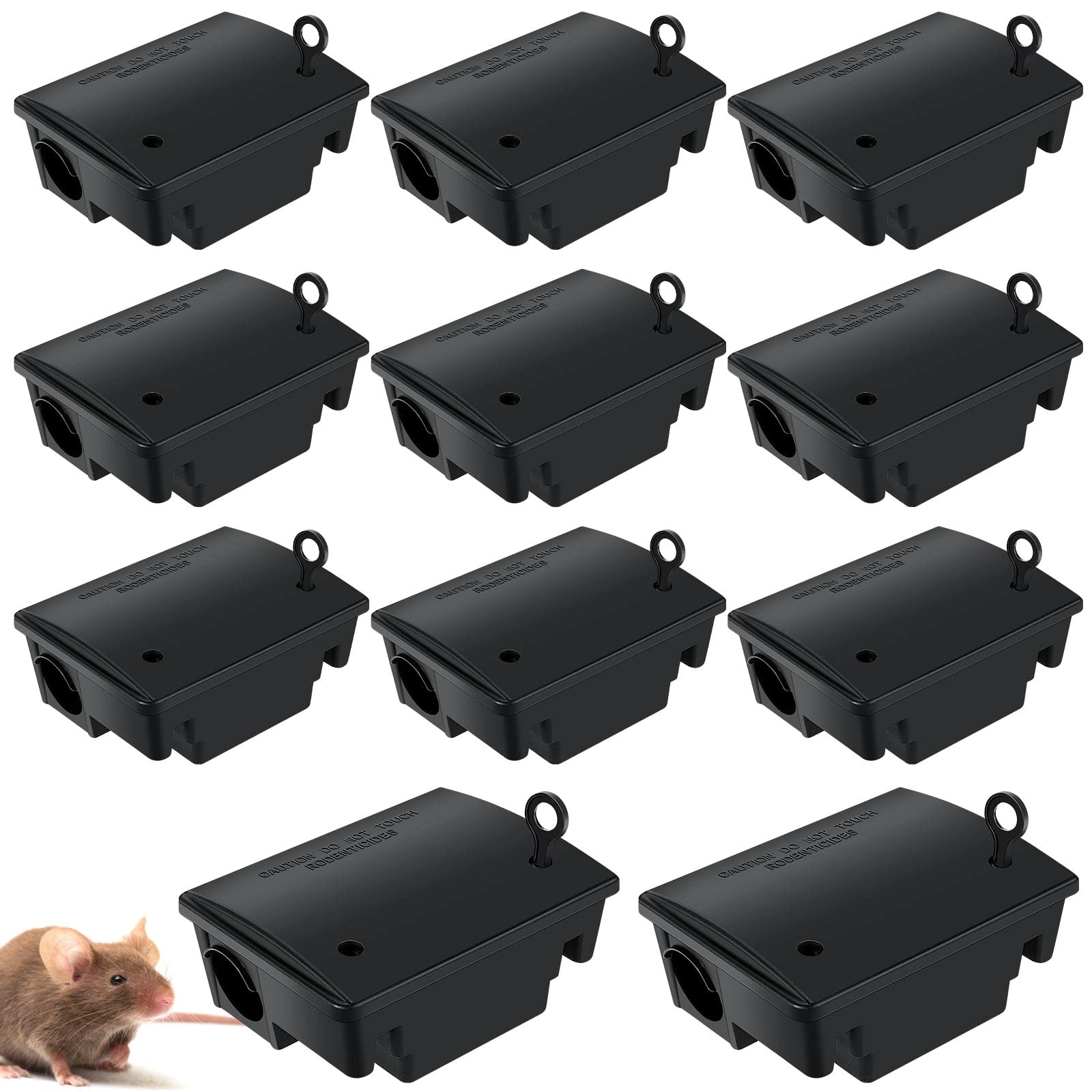 Qualirey 12 Packs Rat Bait Station Outdoor Rodent Rat Traps with Key Rodent Traps Box Mouse Bait Station Eliminating Rats Fast Keeping Pets and Children Safe Indoor Outdoor, Bait Not Included