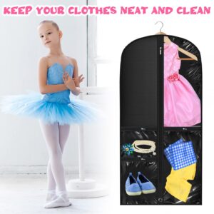 Woanger 6 Pcs Garment Bags for Dance Costumes 20'' x 40'' Clear PVC with Zippers Garment Bag with Pockets Dance Costume Organizer Costume Carrier for Storage Garment Covers for Adults Kids (Black)