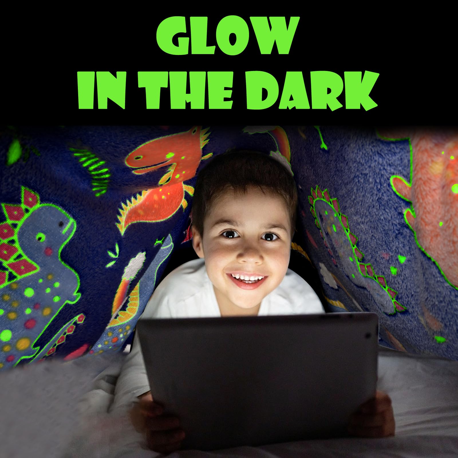 Glow in The Dark Dinosaur Blanket for Boys and Girls Funny Gift,Kids Blanket 50×60 in Super Soft Fluffy,Throw Blanket Warm Cozy Also Suitable Toddler