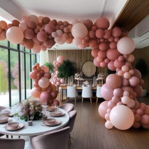 Double Stuffed Balloon Garland of Black & Dusty Pink Balloons - Dark Pink Balloons Different Sizes 5/12/18 Inch Matte Blush Pink Latex Balloon for Wedding Bridal Shower Birthday Party Decorations