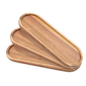 set of 3 plates bathroom vanity wood trays for home decor - for counter wood small decorative tray, kitchen soap tray,comestic holder bathtub organizer (14 x 4.7 inches