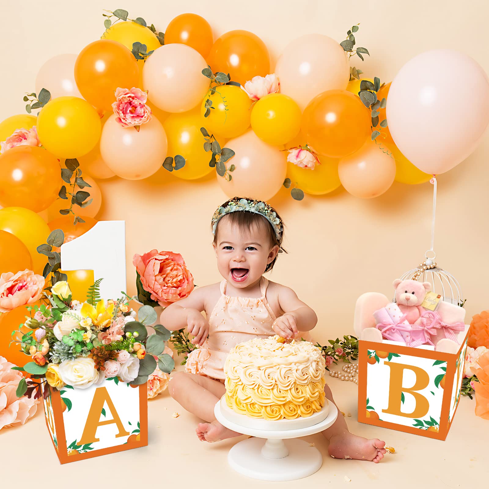 Sinasasspel Little Cutie Baby Shower Decorations Orange Party Centerpieces Boxes Clementine Baby Block with Letters Birthday Party Floral Table Display Gender Reveal Party Favors for Boys and Girls